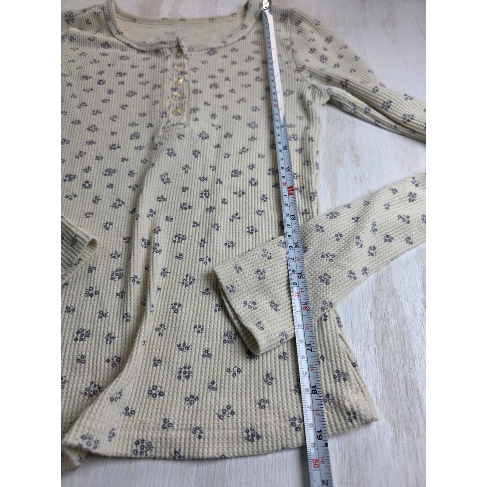 Pink Republic Kids XS Cream Floral Waffle Knit Thermal Henley Cottagecore Y2K - Picture 5 of 5